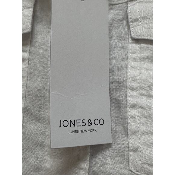 Jones New York White Linen Trucker/Denim Style Jacket SZ XL NWT Nautical Coastal - Picture 2 of 6